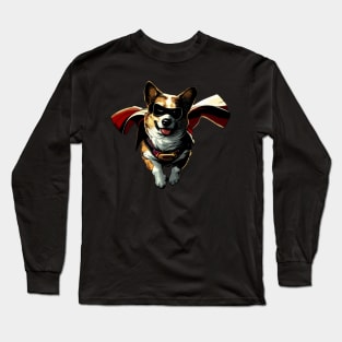 Superhero retro Corgy dog Long Sleeve T-Shirt